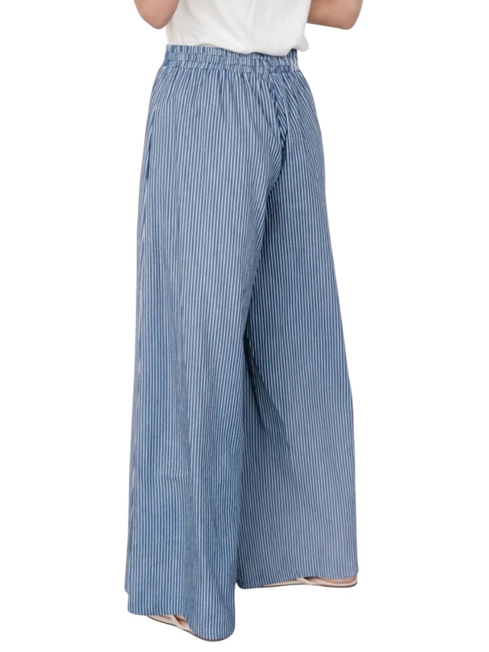 Baltic Born Odelia Striped Blue Off White Wide Leg Cotton Drawstring Pants M NWT - Picture 2 of 12